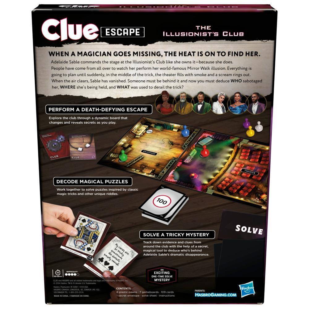 Brætspillet Cluedo Flugt: Mysteriet i Illusionistklubben, escape room-spil, der kan løses én gang, mysteriespil, fra 10 år product thumbnail 1