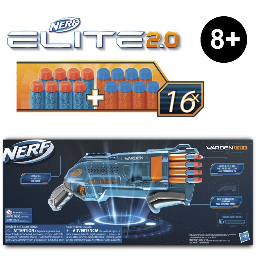 Lanzador Nerf Elite 2.0 Warden DB-8 - 16 dardos Nerf oficiales - Lanza 2 dardos a la vez - Riel táctico, modo ráfaga product thumbnail 1